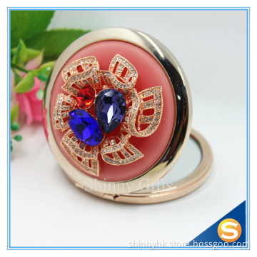 Luxury Crystal Cosmetic mirror Round Shape Metal Pocket Mirror